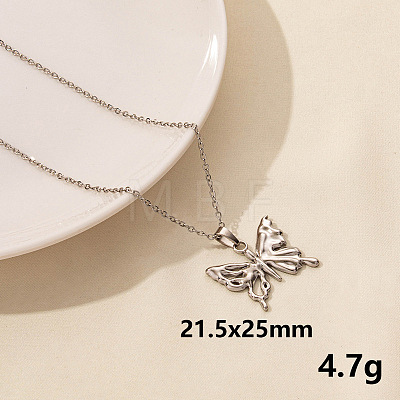 Vintage Stainless Steel Butterfly Pendant Lock Collarbone Chain Necklace for Women KO0043-9-1