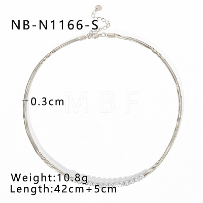 304 Stainless Steel Pave Clear Cubic Zirconia Square Snake Tennis Chain Necklaces for Women WGF0689-04-1