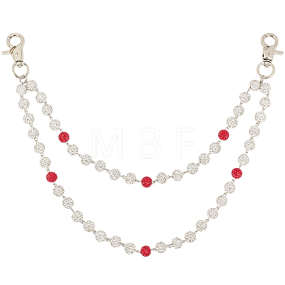 1Pc Polymer Clay Rhinestone Round Beaded Pants Chain Belts for Women AJEW-CN0007-10B-1