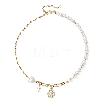 Brass Micro Pave Clear Cubic Zirconia Virgin Cross Pendant Necklaces NJEW-JN05980-1