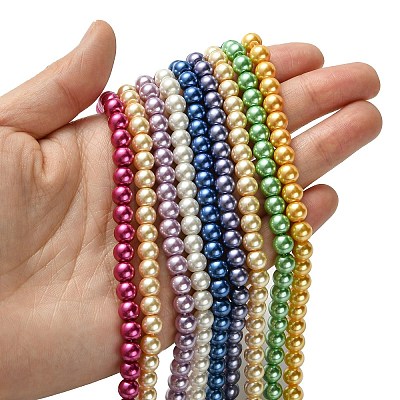 Eco-Friendly Dyed Glass Pearl Round Bead Strands X-HY-A008-6mm-M-1