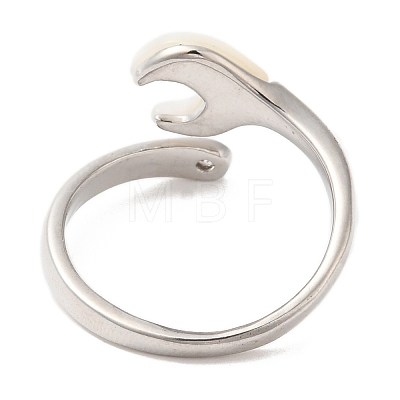 Natural Shell Spanner Open Cuff Ring with Cubic Zirconia RJEW-G288-07P-1