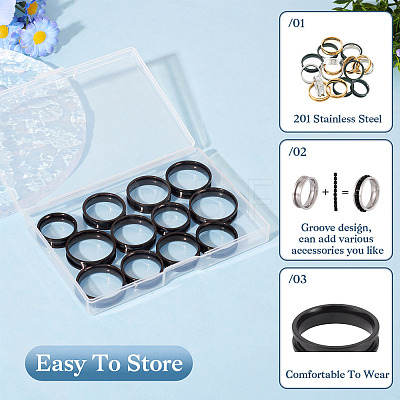 12Pcs 6 Size 201 Stainless Steel Grooved Finger Ring Settings RJEW-TA0001-05EB-1