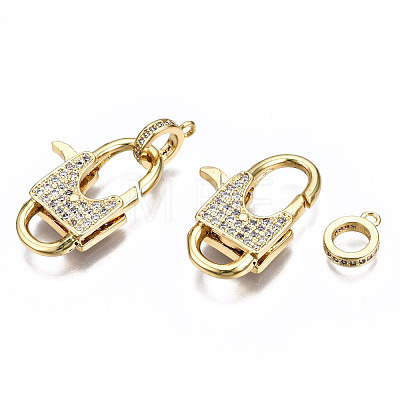 Brass Micro Pave Clear Cubic Zirconia Lobster Claw Clasps ZIRC-Q200-019-NF-1