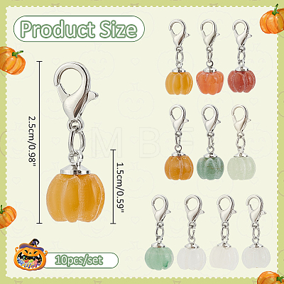 Natural Gemstone Autumn Pumpkin Pendant Locking Stitch Markers HJEW-AB00610-1