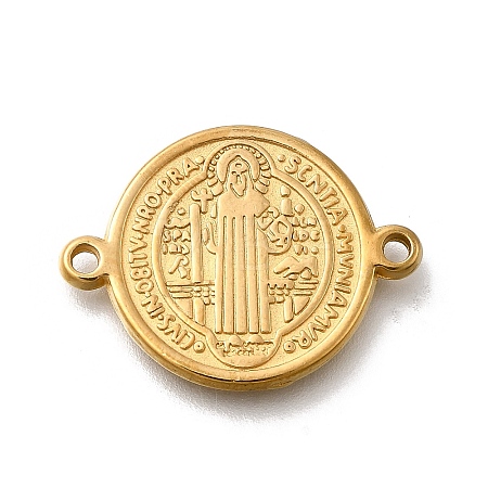 304 Stainless Steel Saint Benedict Medal Cross Connector Charms X-STAS-C119-12G-1