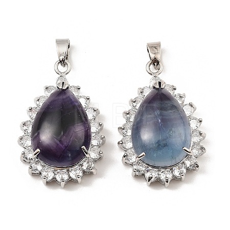 Natural Fluorite & Rhinestone Pendants G-K338-31P-01-1