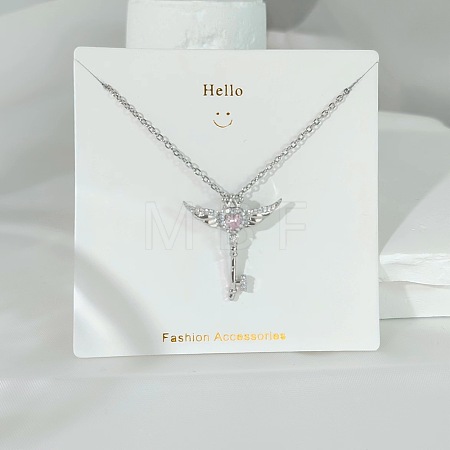 304 Stainless Steel Pave Pink and Clear Cubic Zirconia Pendant Necklaces FS-WGACF2A-06-1
