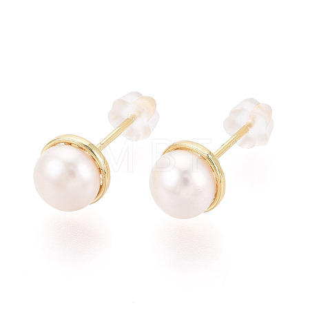 Brass Natural Pearl Stud Earrings PEAR-N020-08F-1