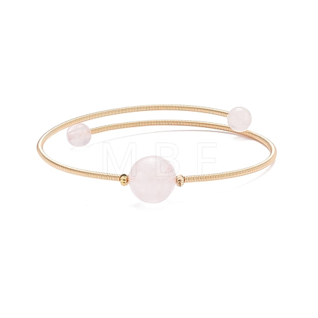 Natural Rose Quartz Round Beaded Bangle BJEW-JB07840-01-1