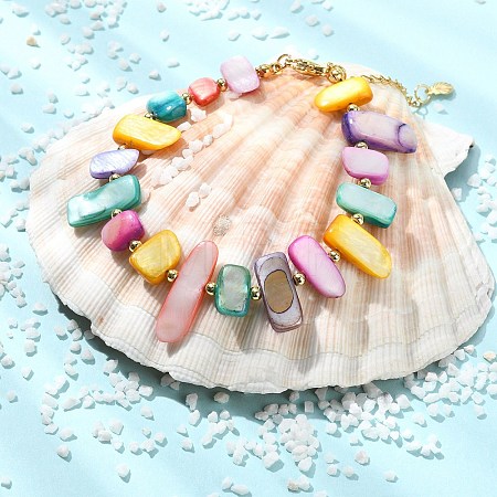 Dyed Natural Freshwater Shell & Brass Beaded Bracelets for Women BJEW-JB14027-1