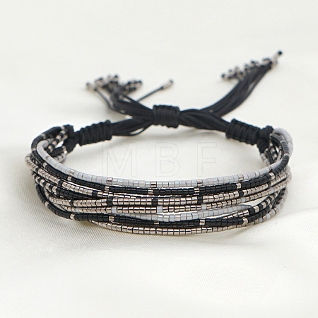 Bohemian Cylinder Glass Seed Beaded Multi-strand Braided Bead Bracelets GU1011-6-1