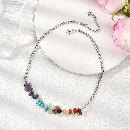 Chakra Mixed Gemstone Chip Beaded Necklaces NJEW-JN05694-1