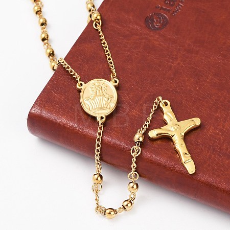 Rosary Bead Necklace with Crucifix Cross NJEW-L450-10G-1