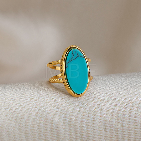 304 Stainless Steel with Synthetic Turquoise Cuff Open Rings ZU0108-1