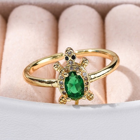 Rack Plating Brass Micro Pave Cubic Zirconia Open Cuff Finger Rings for Women RJEW-M028-93G-1