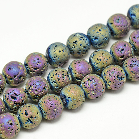 Electroplate Natural Lava Rock Beads Strands G-T058-03E-1