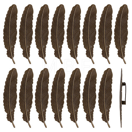 20Pcs Feather Shape Brass Brooch JEWB-CO0001-01AB-1