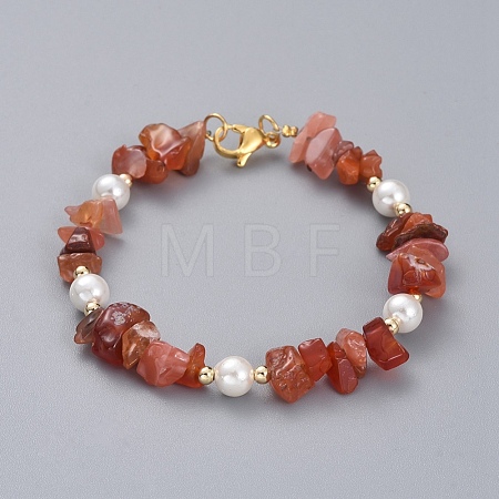Natural Red Agate/Carnelian Chip Beaded Bracelets BJEW-JB04933-05-1