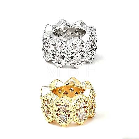 Flower Brass Clear Cubic Zirconia European Beads KK-B186-11M-1