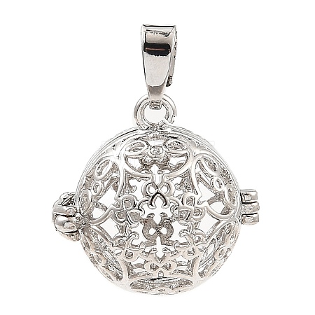 Rack Plating Brass Bead Cage Pendants KK-D025-01D-P-1