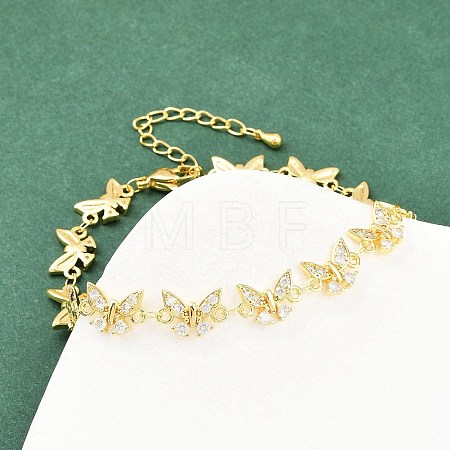 Brass Micro Pave Clear Cubic Zirconia Link Chain Bracelets for Women BJEW-A090-10D-G-1