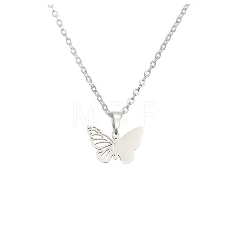 304 Stainless Steel Filigree Butterfly Pendant Necklaces for Women FS-WG8B29F-06-1