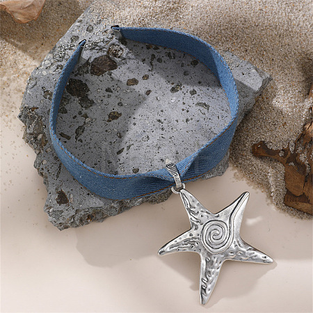 Alloy Pendant Denim Cloth Choker Necklaces for Women WGC1028-01-1