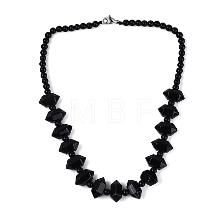 Natural Black Onyx(Dyed & Heated) Round & Cone Beaded Necklaces NJEW-N064-03B-1