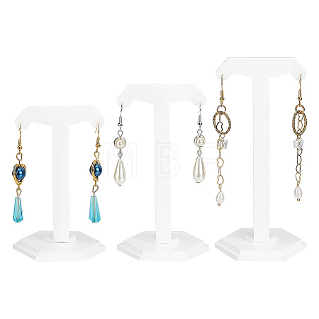 3 Sizes T-Shaped Opaque Acrylic Dangle Earring Display Stands ODIS-WH0029-55-1