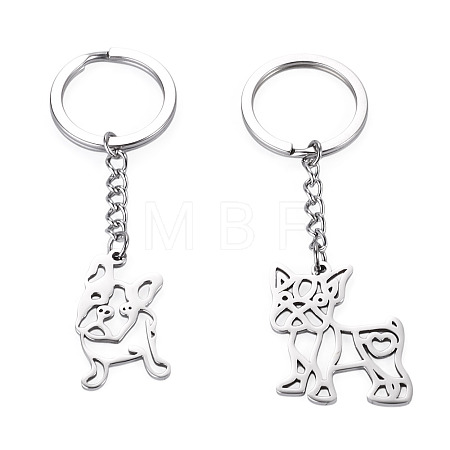 2Pcs 2 Styles 201 Stainless Steel Keychains KEYC-TAD0001-15B-1