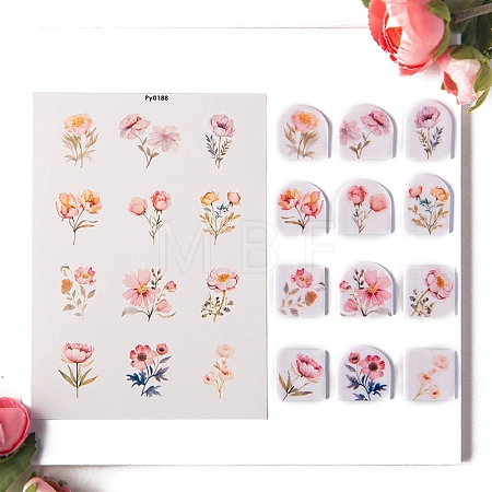 Flower Pattern Polymer Clay Earrings Water Transfer Paper PW-WG76974-03-1