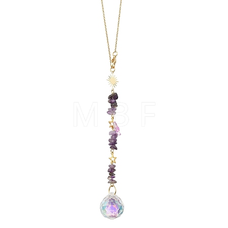 Round Glass & Natural Amethyst Chips Hanging Suncatchers HJEW-JM04209-02-1
