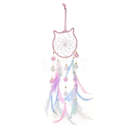 Woven Net/Web with Feather Hanging Suncatchers HJEW-F024-03A-1