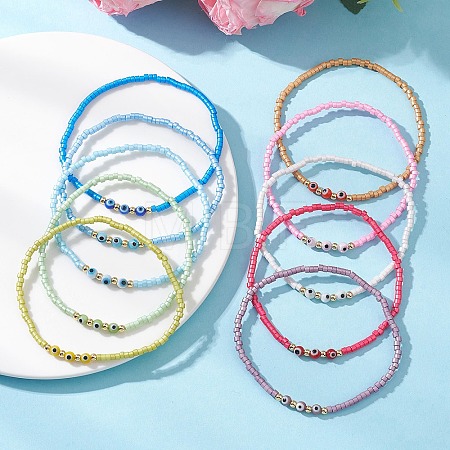 10Pcs 10 Colors Glass Seed Beads Stretch Bracelets BJEW-MZ00323-1