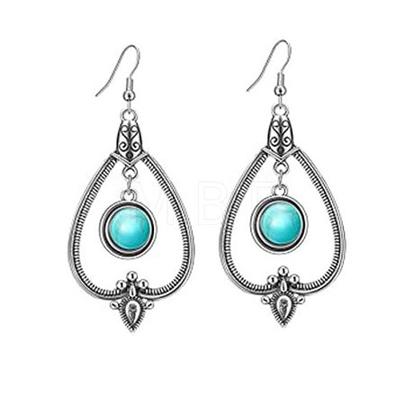Alloy Synthetic Turquoise Dangle Earrings FS-WG48C4B-02-1