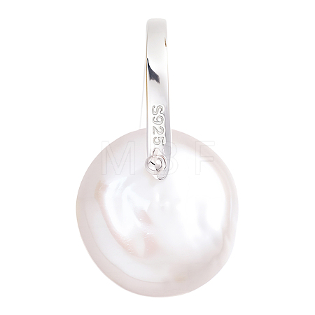 1Pc Natural Pearl Flat Round Pendants STER-BBC0009-63-1