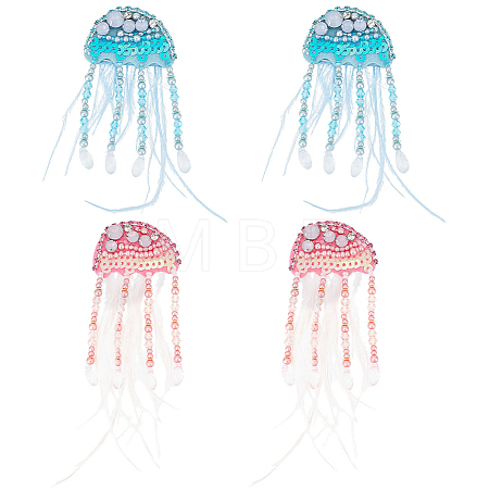 4Pcs 2 Colors Jellyfish Handmade Beaded Appliques PATC-GA0001-12-1