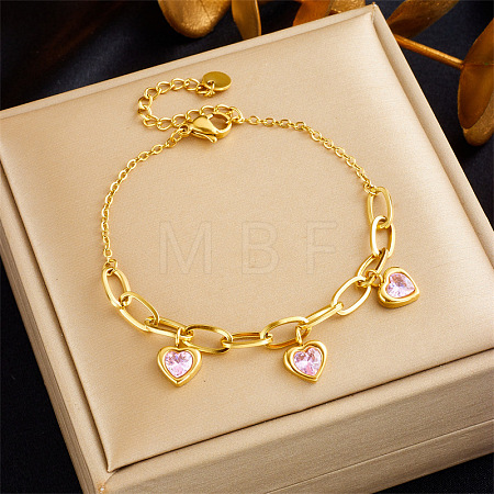 304 Stainless Steel Cubic Zirconia Charm Bracelets WG996B1-02-1