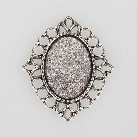 Tibetan Style Alloy Pendant Cabochon Settings TIBEP-N003-27AS-1