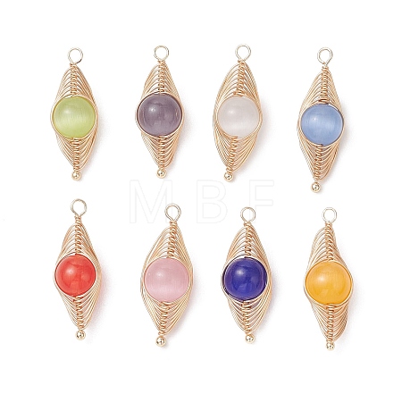 8Pcs Copper Wired Cat Eye Pendants PALLOY-JF04774-1