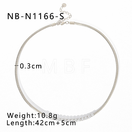 304 Stainless Steel Pave Clear Cubic Zirconia Square Snake Tennis Chain Necklaces for Women WGF0689-04-1