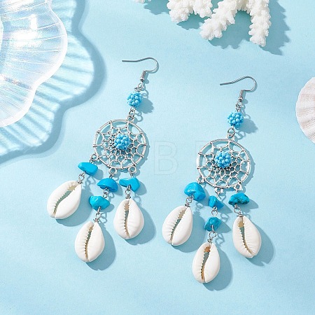 Natural Cowrie Shell Chandelier Earrings EJEW-MZ00642-1