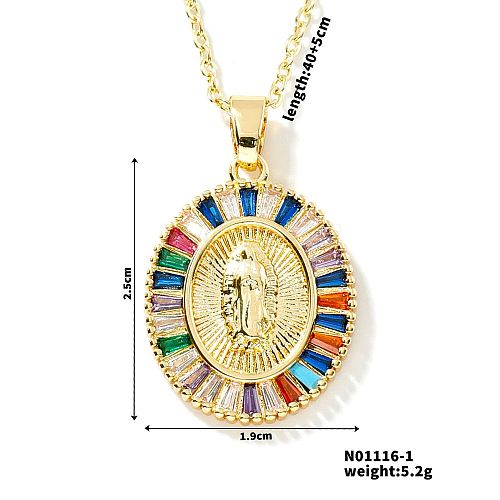 Brass Cubic Zirconia Oval Design Virgin Mary Pendant Exquisite Necklaces AD8774-1-1