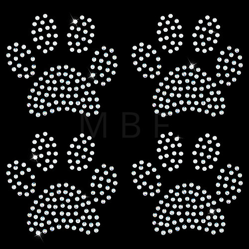 Paw Print Hotfix Glass Rhinestone DIY-WH0453-71B-01-1