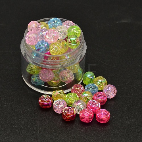 AB Color Plated Flower Electroplated Eco-Friendly Transparent Acrylic Beads PACR-I001-M-1