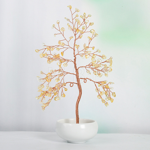 Undyed Natural Citrine Chips Tree of Life Display Decorations TREE-PW0001-23B-1