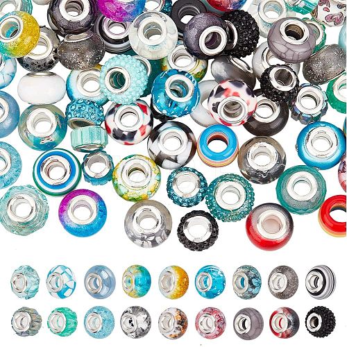  108Pcs 2 Colors Acrylic & Resin & Polymer Clay Rhinestone European Beads OPDL-NB0001-16-1