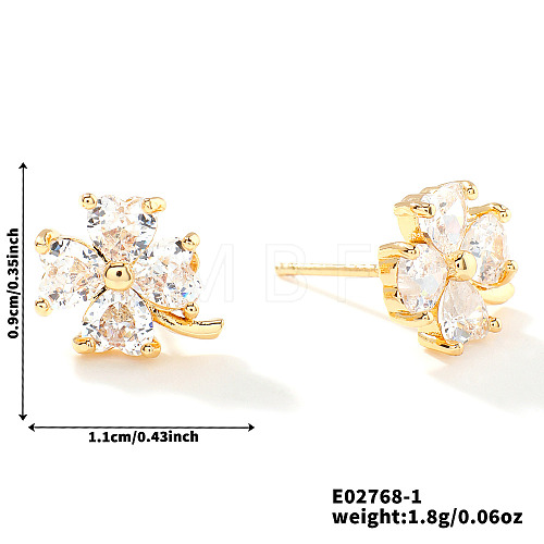 Chic Four-leaf Clover Stud Earrings with Colorful Sparkling Design HV7814-2-1