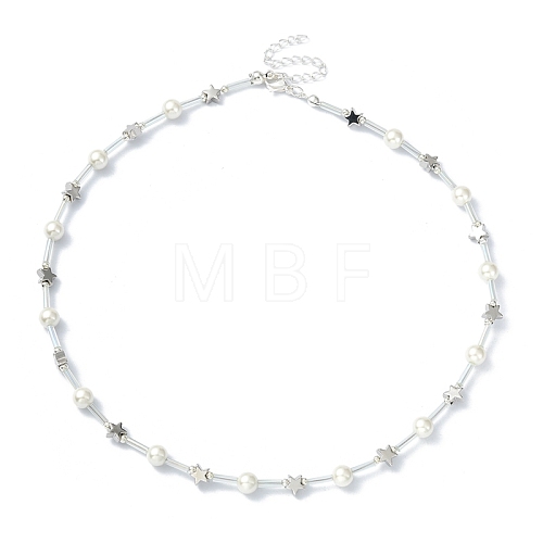 Alloy Star & Shell Pearl Beaded Necklace for Women NJEW-TA00130-1